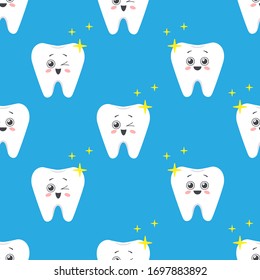Seamless pattern with happy shiny teeth in cartoon style. Vector illustration