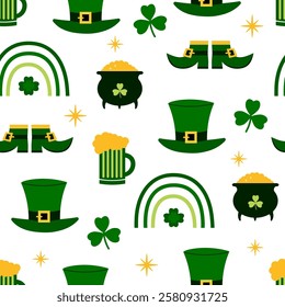 Seamless pattern Happy St. Patrick's Day. Vector illustration. Patrick's day holiday symbol.