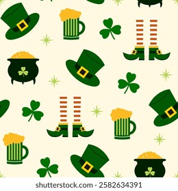 Seamless pattern Happy St. Patrick's Day. Vector illustration. Patrick's day holiday symbol.