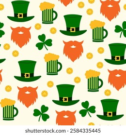 Seamless pattern Happy St. Patrick's Day. Vector illustration. Patrick's day holiday symbol.