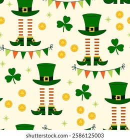 Seamless pattern Happy St. Patrick's Day. Vector illustration. Patrick's day holiday symbol.