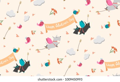 seamless pattern happy valentines day couple scottish terier dog in love
