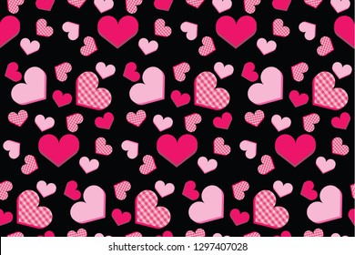 seamless pattern, Happy  Valentine's day, black background with pink hearts, Vector