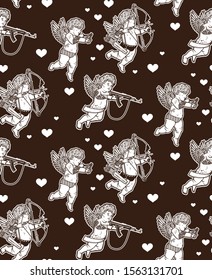 Seamless Pattern for happy valentine's day with cupids. Hand Drawn Illustration. Valentine's Day.