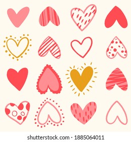 Patrón sin inconvenientes para la celebración del Día de San Valentín Feliz con símbolos de fiestas. Fondo de diseño de estilo plano dibujado a mano. Ilustración vectorial.