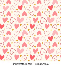 Seamless pattern for Happy Valentine's Day celebration with holiday symbols. Trendy hand drawn flat style background. Vector illustration.