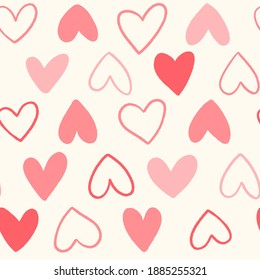 Seamless pattern for Happy Valentine's Day celebration with holiday symbols. Trendy hand drawn flat style background. Vector illustration.