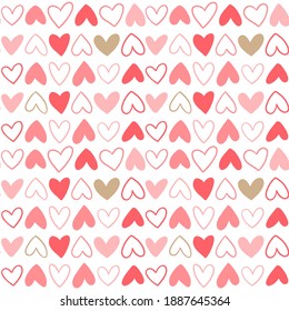 Seamless pattern for Happy Valentine's Day celebration with holiday symbols. Trendy hand drawn flat style background. Vector illustration.