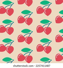 seamless pattern  happy valentine's day and heart cherry fruit pattern vector