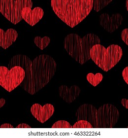 seamless pattern. Happy Valentines day wallpaper. Love heart pencil sketch tiled background.