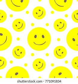 Seamless Pattern With Happy Yellow Smilies Face