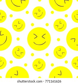 Seamless pattern with happy yellow smilies face