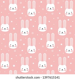Seamless pattern with hare rabbit cute funny face. Vector