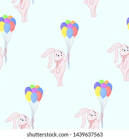 Seamless pattern with hares and balloons. Cartoon style.