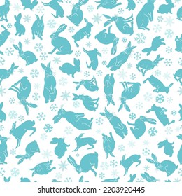 Seamless pattern hares. Christmas print. Vector illustration