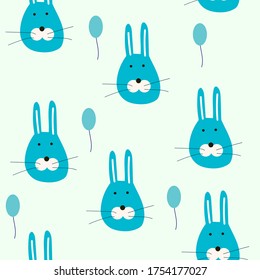 patrón impecable con arcos. Impresión animal estilo Doodle. conejos divertidos en un fondo azul