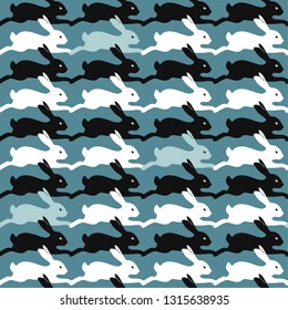 Seamless pattern with hares. Graphic design for paper, textile print, page fill