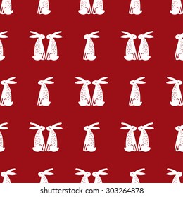 Seamless pattern with hares. Graphic hand drawn background.