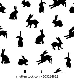 Seamless pattern with hares. Graphic hand drawn background.