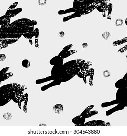 Seamless pattern with hares. Graphic hand drawn background.