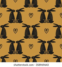 Seamless pattern with hares. Hand drawn background.