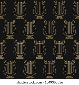 seamless pattern with harp on black background. Vector Illustration