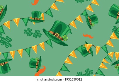 seamless pattern, hat, mustache,  Saint Patrick's Day, for Shirt design