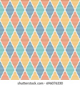 Seamless pattern with hatched diamonds. Argyle wallpaper. Rhombuses and lozenges motif. Repeated geometric figures abstract background. Modern style digital paper, textile print, page fill. Vector art