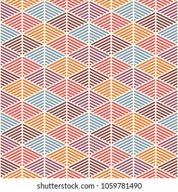 Seamless pattern with hatched diamonds. Scale wallpaper. Rhombuses and lozenges motif. Repeated geometric figures abstract background. Modern style digital paper, textile print, page fill. Vector art