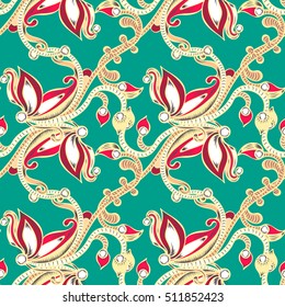 Seamless pattern with hatched floral ornament. Retro style. Hand drawn creative flower. Abstract herb. It can be used for wallpaper, textiles, wrapping. Vector illustration, eps10.