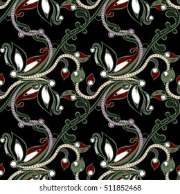 Seamless pattern with hatched floral ornament. Retro style. Hand drawn creative flower. Abstract herb. It can be used for wallpaper, textiles, wrapping. Vector illustration, eps10.