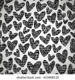 Seamless pattern with hatched hearts