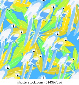 seamless pattern of Hawaii palm , parrot Caribbean Gold. vector illustration