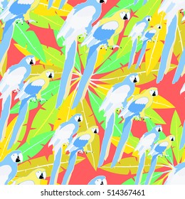 seamless pattern of Hawaii palm and parrot Caribbean Gold On Sunset. vector illustration