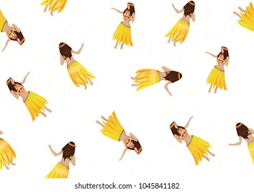 Seamless pattern with Hawaiian dancers, vector