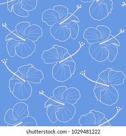 Seamless pattern of Hawaiian Hibiscus flowers.