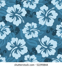 Seamless pattern of Hawaiian Hibiscus flowers and leaves