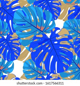 Seamless Pattern with Hawaiian Jungle. Retro Colorful Texture with Tropical Leaves for Fabric, Textile, Linen. Vector Tropical Pattern.