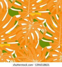 Seamless Pattern with Hawaiian Jungle. Trendy Colorful Texture with Tropical Leaves for Paper, Wallpaper, Textile. Vector Tropical Pattern.