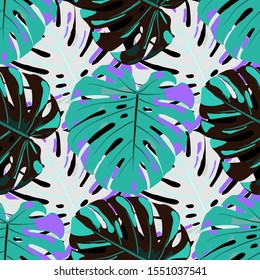 Seamless Pattern with Hawaiian Jungle. Trendy Colorful Texture with Tropical Leaves for Paper, Wallpaper, Textile. Vector Tropical Pattern.