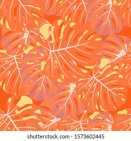 Seamless Pattern with Hawaiian Jungle. Trendy Colorful Texture with Tropical Leaves for Dress, Curtain, Cloth. Vector Tropical Pattern.