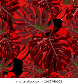 Seamless Pattern with Hawaiian Jungle. Trendy Colorful Texture with Tropical Leaves for Paper, Wallpaper, Textile. Vector Tropical Pattern.