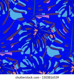Seamless Pattern with Hawaiian Rainforest. Modern Colorful Texture with Tropical Leaves for Fabric, Wallpaper, Textile. Vector Tropical Pattern.