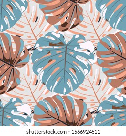 Seamless Pattern with Hawaiian Rainforest. Modern Colorful Texture with Tropical Leaves for Fabric, Wallpaper, Linen. Vector Tropical Pattern.