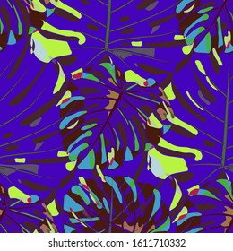 Seamless Pattern with Hawaiian Rainforest. Modern Colorful Texture with Tropical Leaves for Dress, Swimwear, Cloth. Vector Tropical Pattern.