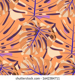 Seamless Pattern with Hawaiian Rainforest. Modern Colorful Texture with Tropical Leaves for Dress, Swimwear, Cloth. Vector Tropical Pattern.