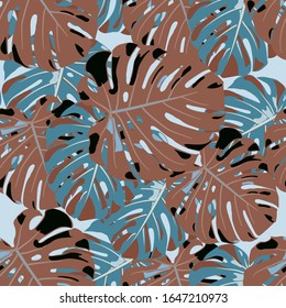Seamless Pattern with Hawaiian Rainforest. Modern Colorful Texture with Tropical Leaves for Fabric, Wallpaper, Textile. Vector Tropical Pattern.