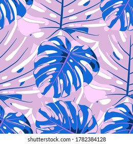 Seamless Pattern with Hawaiian Rainforest. Modern Colorful Texture with Tropical Leaves for Fabric, Wallpaper, Linen. Vector Tropical Pattern.