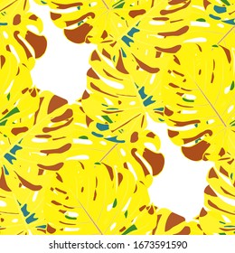 Seamless Pattern with Hawaiian Rainforest. Retro Colorful Texture with Tropical Leaves for Wallpaper, Swimwear, Underwear. Vector Tropical Pattern.