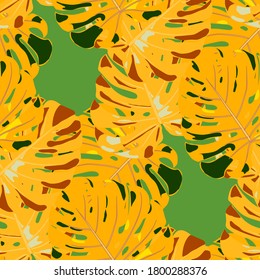 Seamless Pattern with Hawaiian Rainforest. Retro Colorful Texture with Tropical Leaves for Fabric, Wallpaper, Linen. Vector Tropical Pattern.